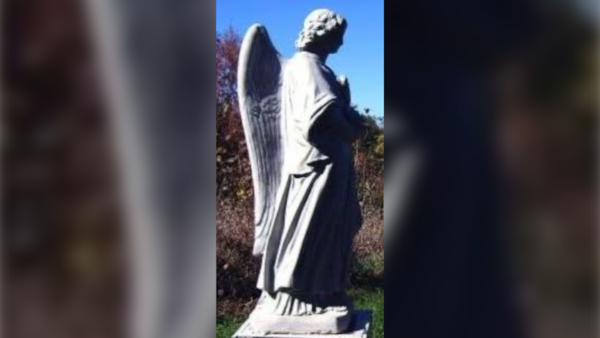 An angel monument weighing 100 pounds was stolen from a Burlington cemetery. Police are asking residents to be on the lookout